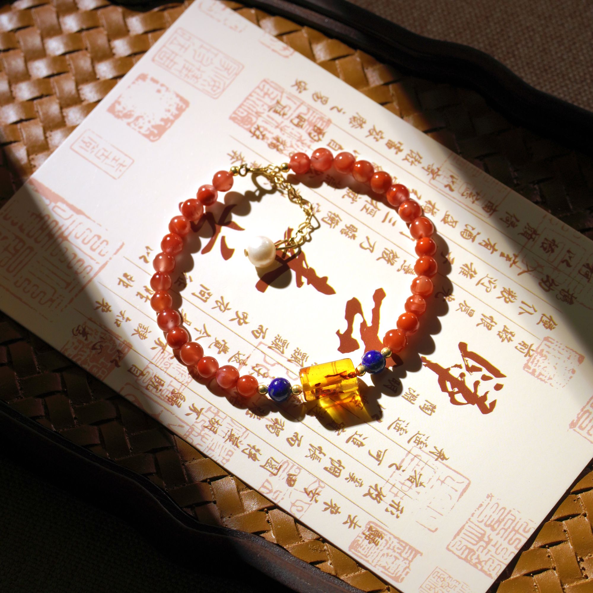 天然红玛瑙琥珀手串设计气质百搭手串（多样性发一带证书）