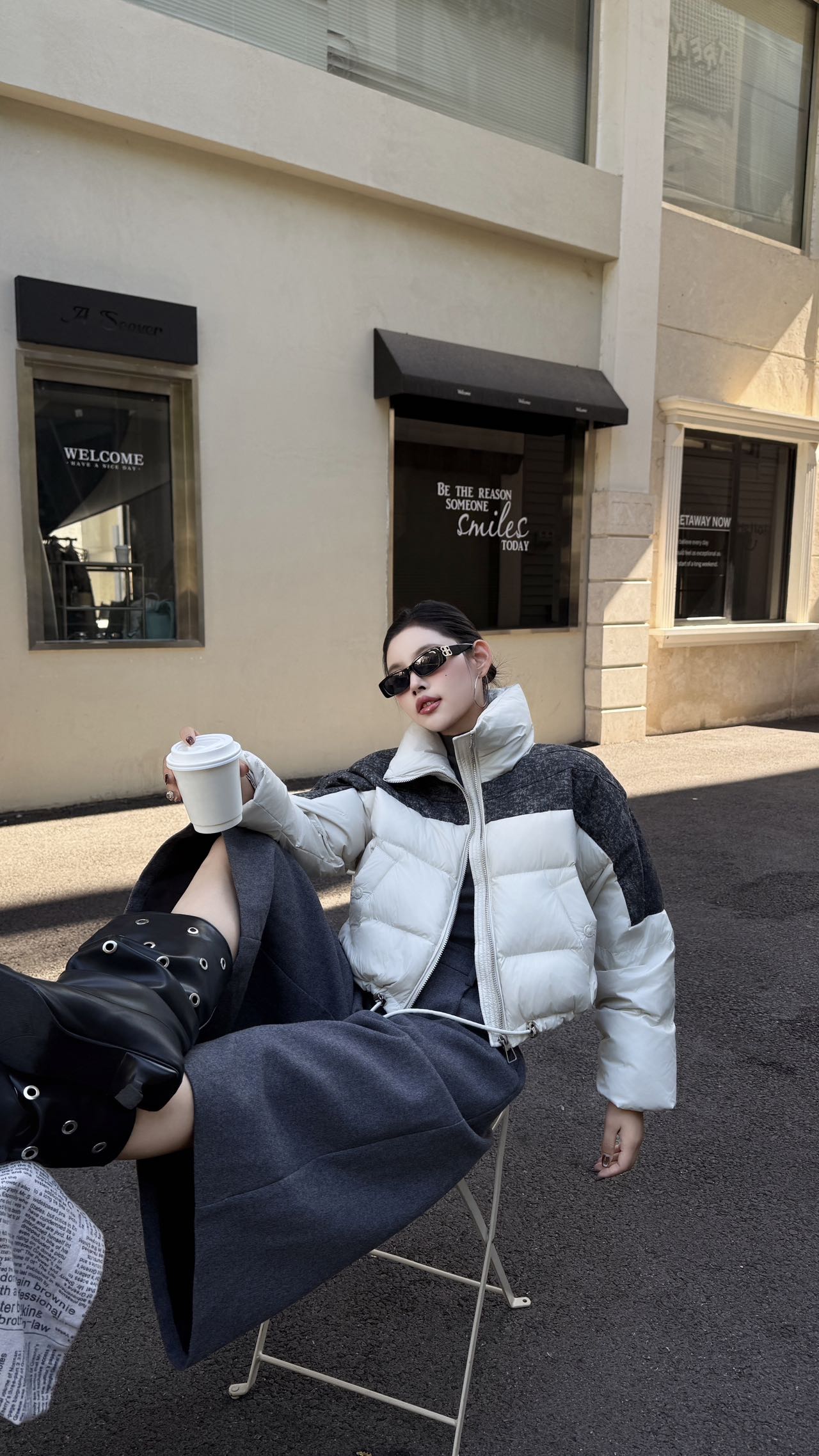 2025新款厚款可爱风落肩袖拉链拼接时尚韩版休闲保暖羽绒服8822