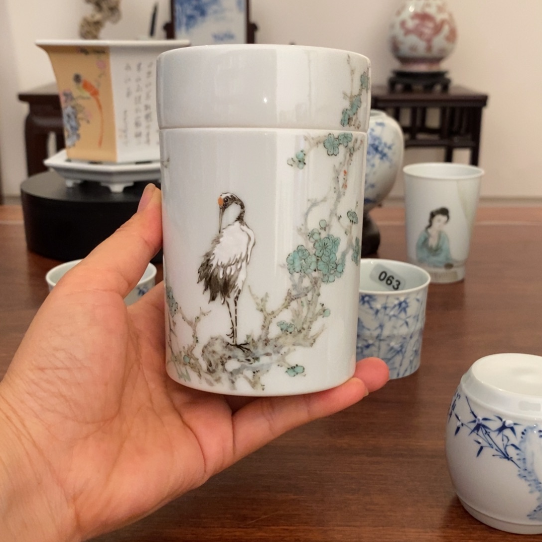 宋意墨韵文人画粉彩茶叶罐