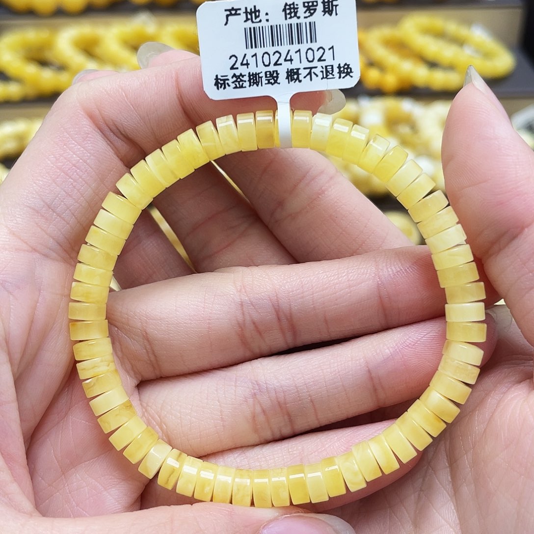 未镶嵌琥珀裸石6mm药片手串瑕疵