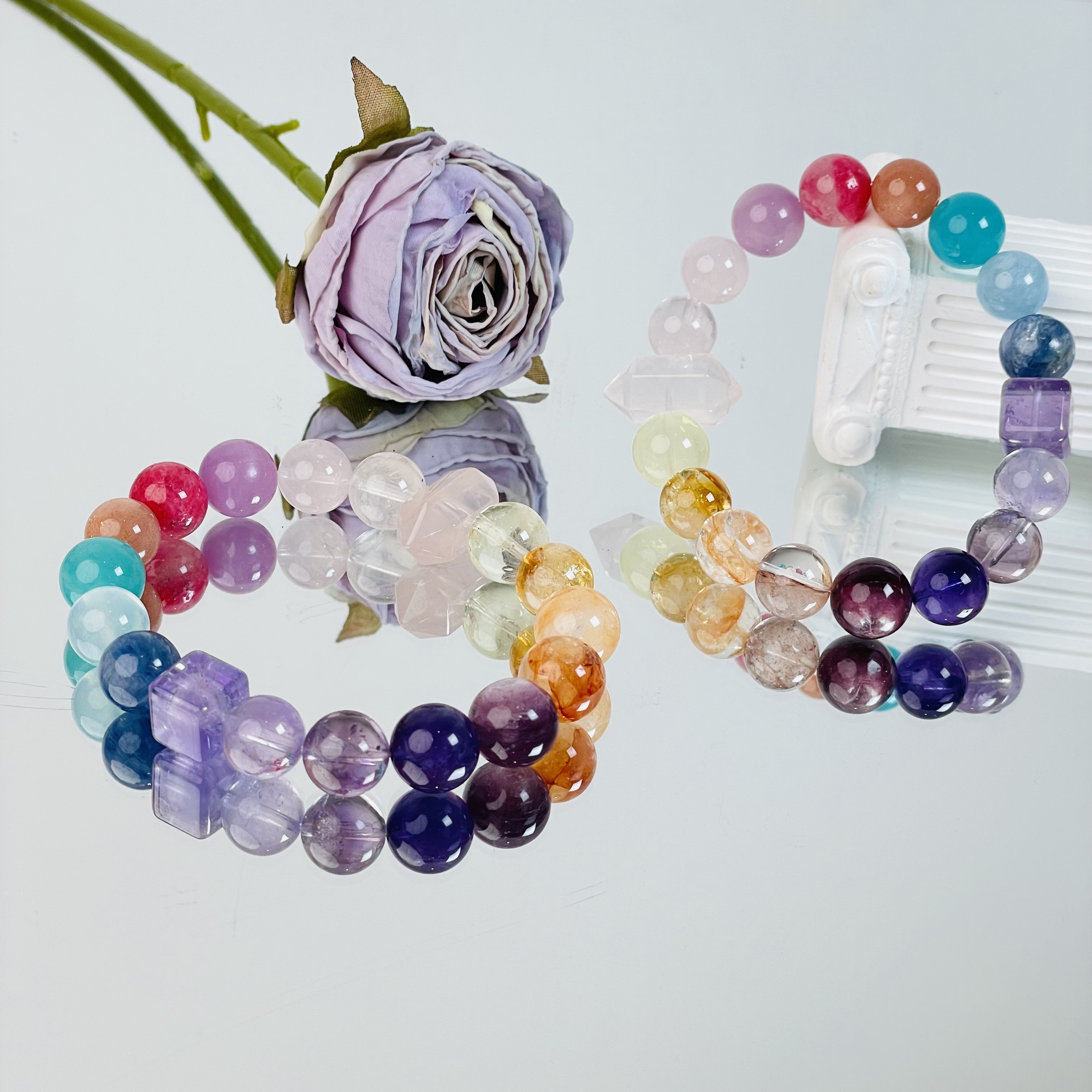 【2184 生生不息plus】紫水胶花等水晶10mm手串面小仙多样性发其一Z