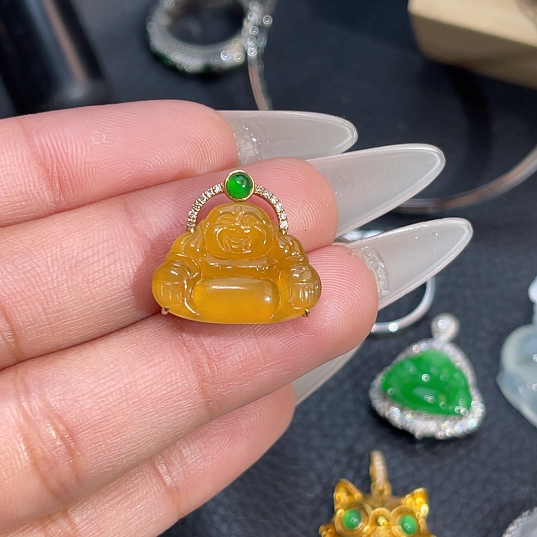 翡翠18K金镶嵌吊坠(不含链)佛公