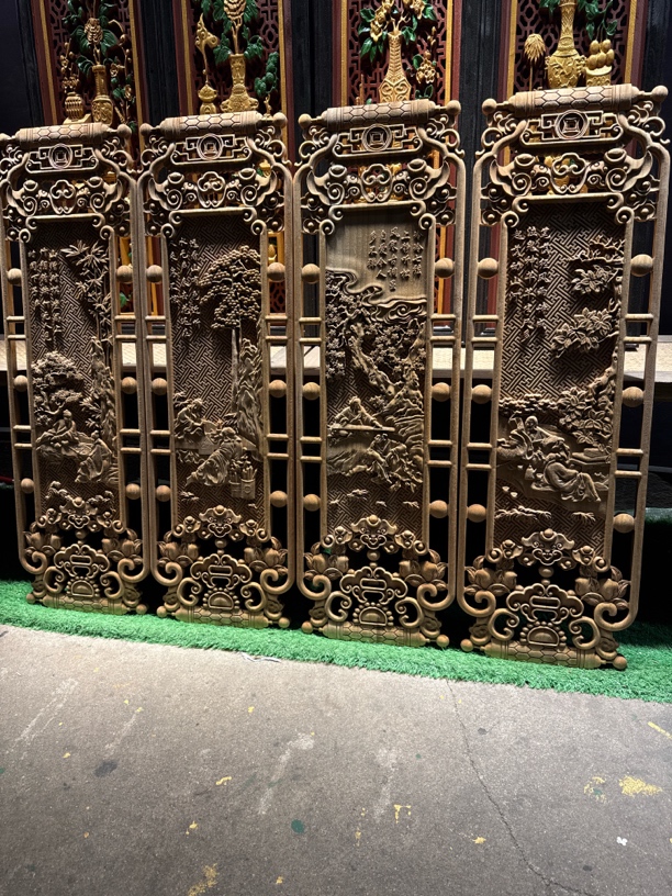 东阳木雕琴棋书画正宗四条屏挂屏实木木雕挂画90x28