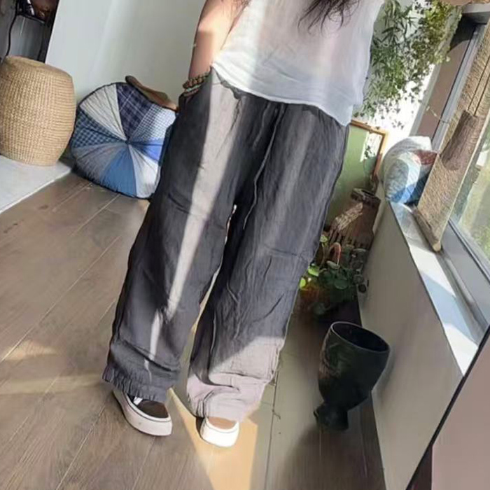 森系纯色复古薄款常规亚麻双层休闲裤  5260 裤长92臀围  142