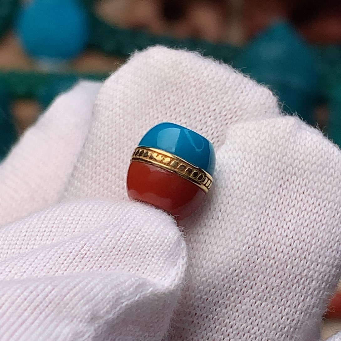 绿松石珠宝奇石18K金镶嵌8mm