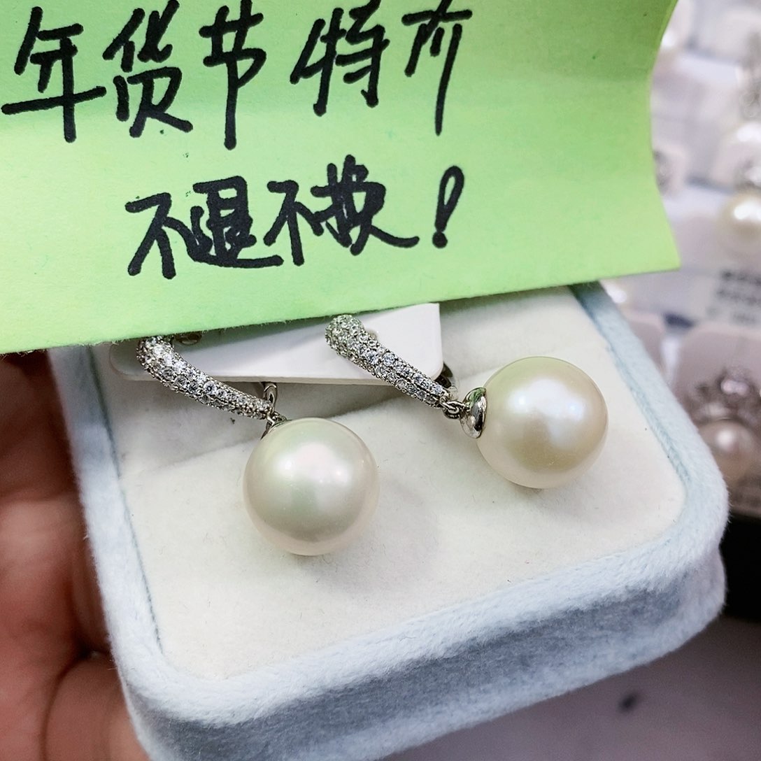 淡水珍珠特价不退换淡水耳饰12.5银S925镶嵌