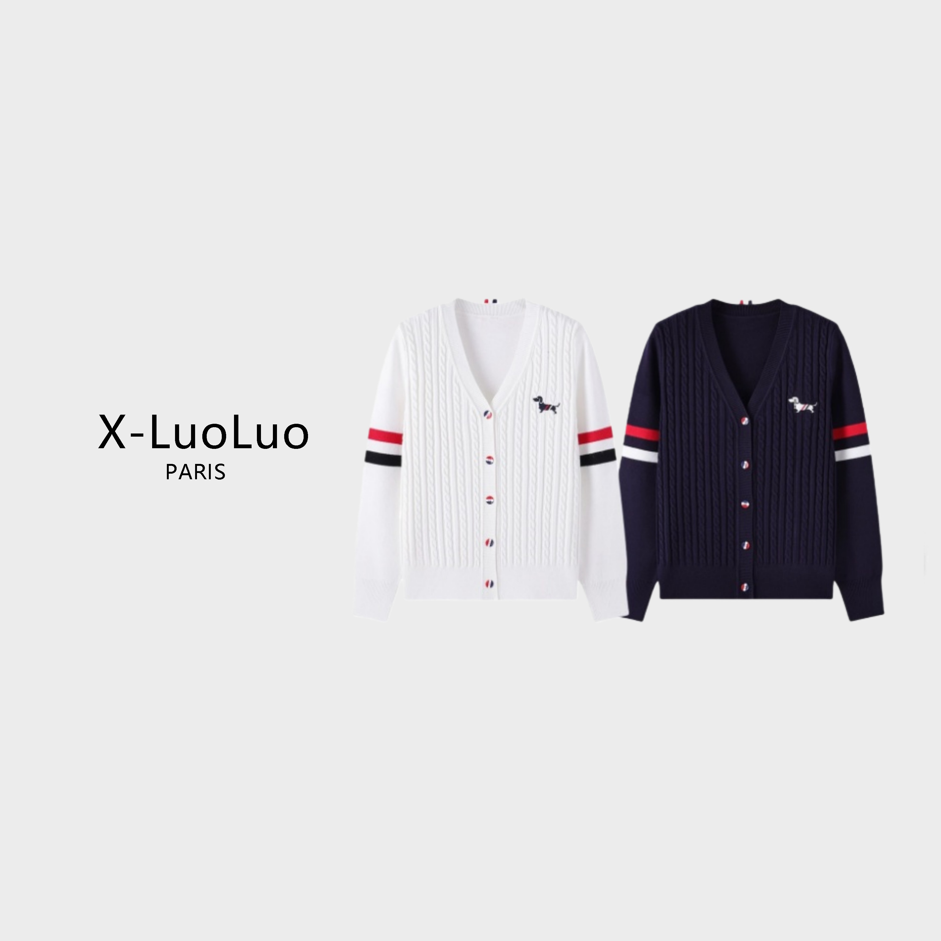  【X-LuoLuo洛洛】刺绣小狗麻花针织开衫双杠长袖学院风外套W010
