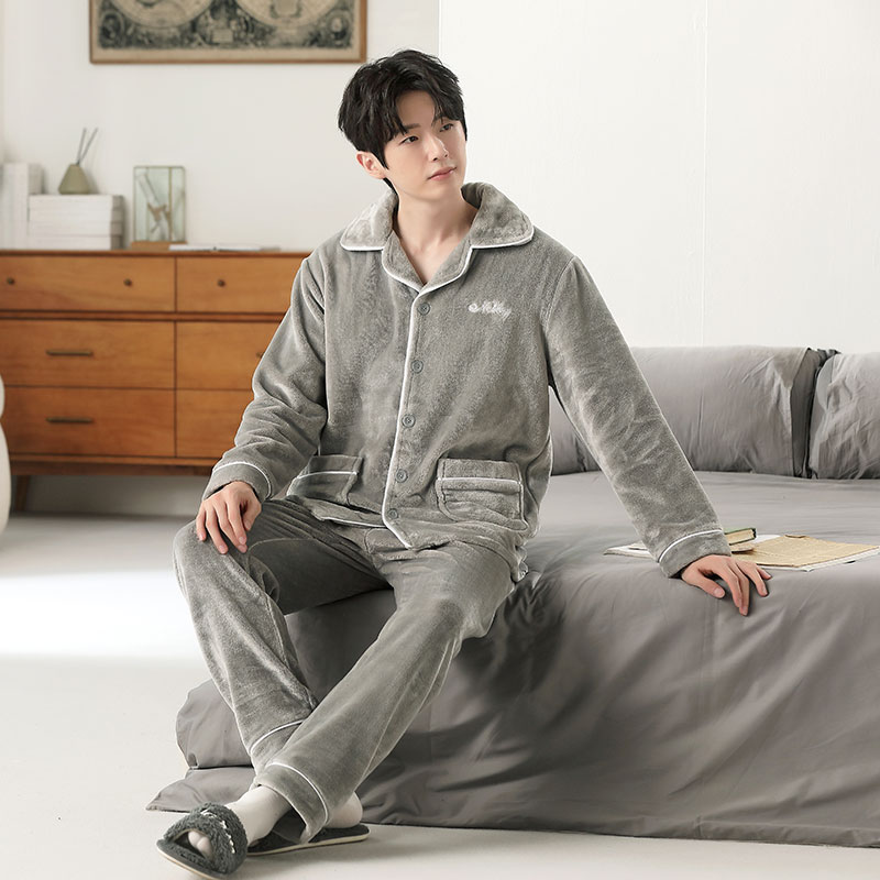保暖睡衣冬季男款法兰绒加厚加绒2025年新款男士珊瑚绒家居服套装