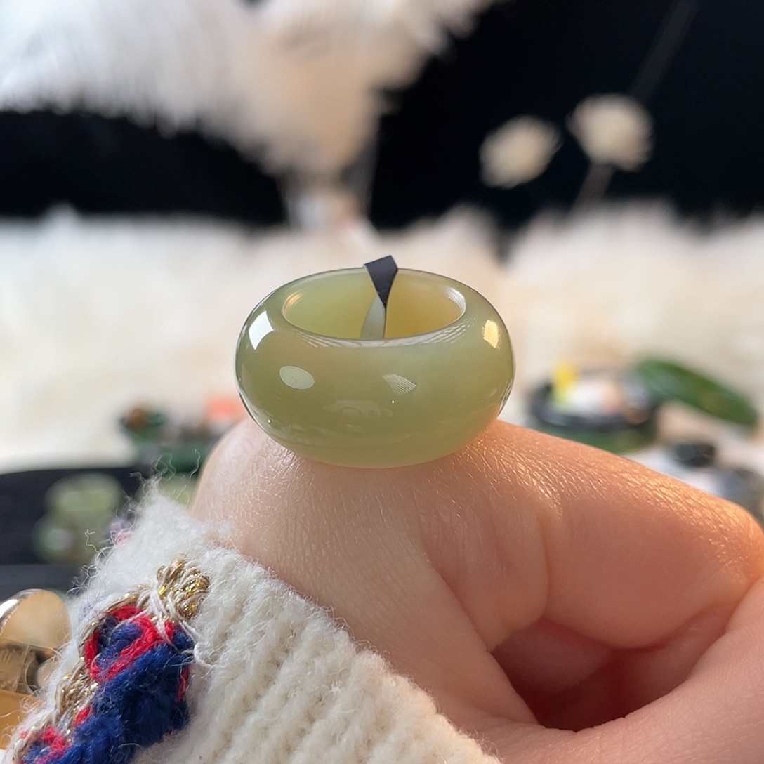 和田玉未镶嵌戒指k97黄口墩墩16.2mm