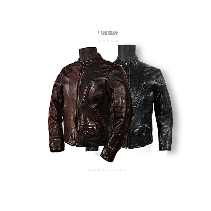 莫臣男装毒液马皮立领短款机车服美式皮夹克男士皮衣外套G2204