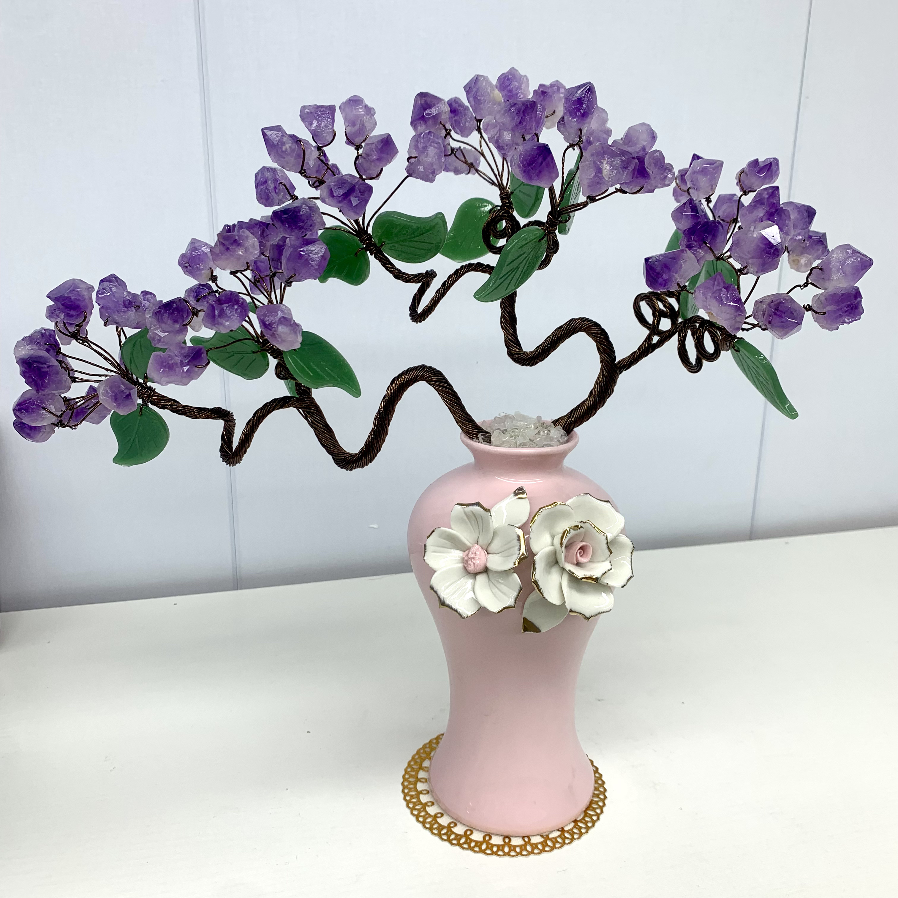 【晶之运】迎客松紫水晶摆件工艺品轻奢创意手工玄关客厅酒柜装饰