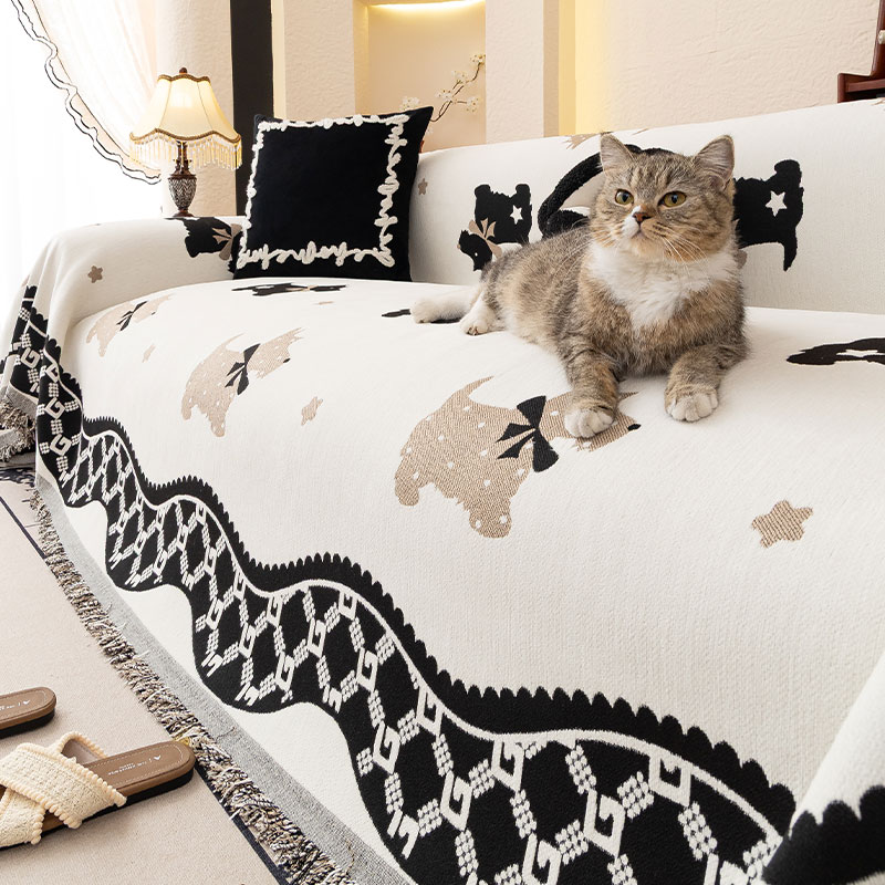 卡通雪尼尔沙发盖巾2025新款四季通用防滑防猫抓全盖一体式沙发巾