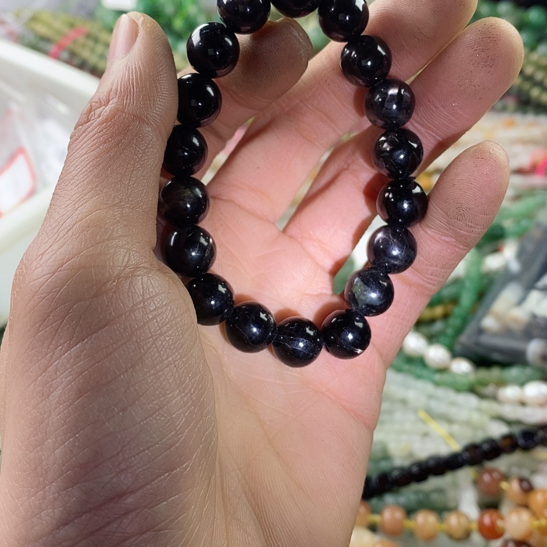 玛瑙/玉髓珠宝半成品合金一条天然10mm金运石手链
