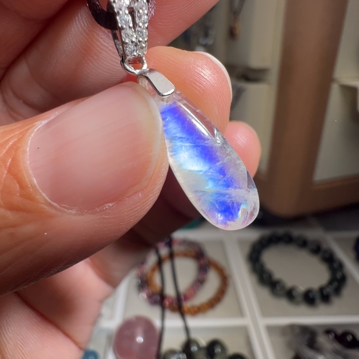 长石颈饰银S925镶嵌天然蓝光月光石