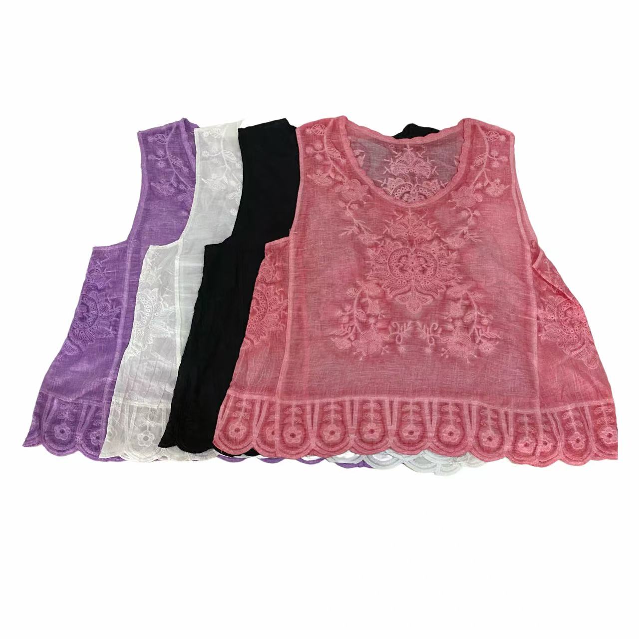 休闲炒色短背心刺绣连衣裙宽松经典显瘦款夏季复古文艺圆领