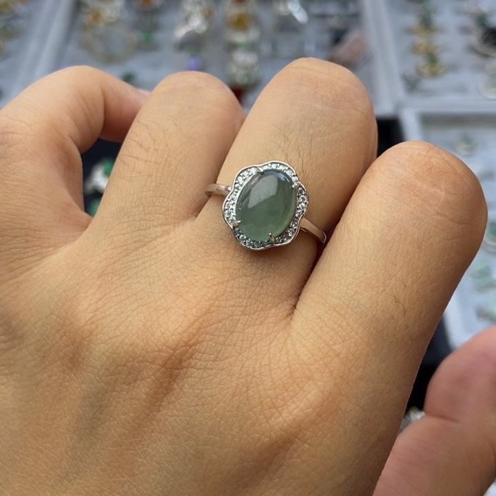 翡翠戒指银S925镶嵌戒指