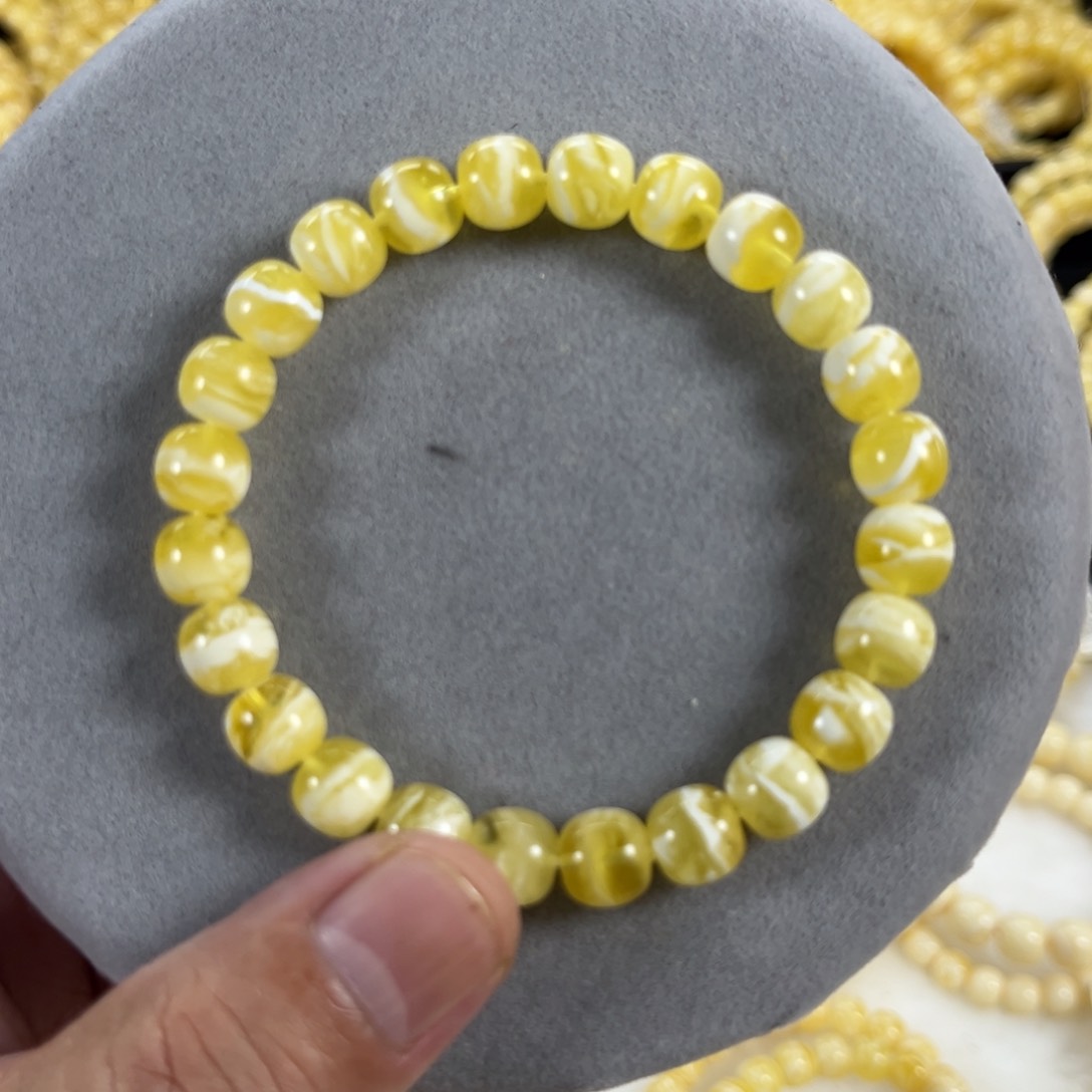 蜜蜡手串未镶嵌纯天然俄料金瓷白花虎皮