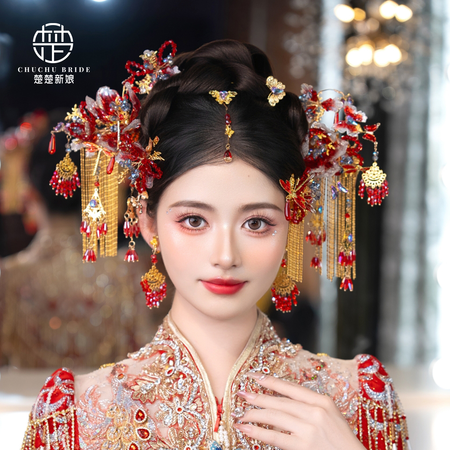 2025新款新娘头饰中式秀禾服龙凤褂汉服发饰古装结婚婚礼饰品
