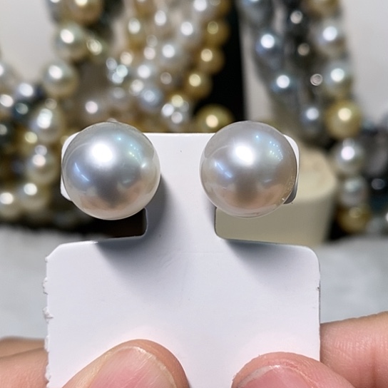 海水珍珠耳饰银S925镶嵌12.7