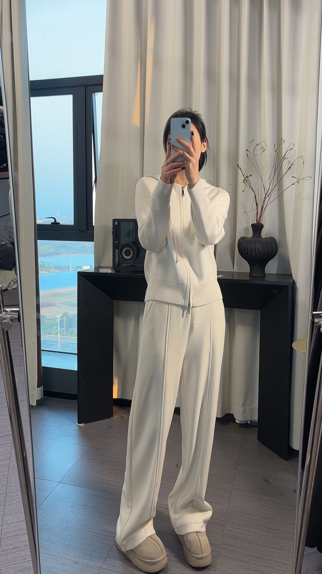 6978秋冬慵懒垂感纯色编织抽绳松紧复合羊绒休闲裤