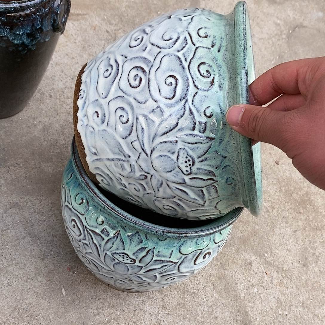 紫砂花盆瑕疵口20高16瑕疵