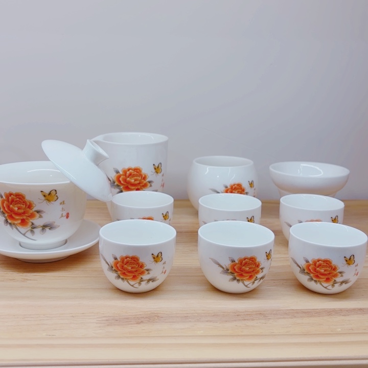 德化羊脂白玉瓷茶具套装