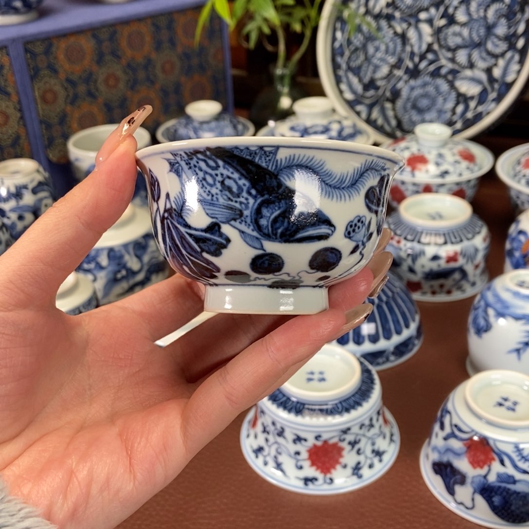 沐朴元青花鱼藻单杯