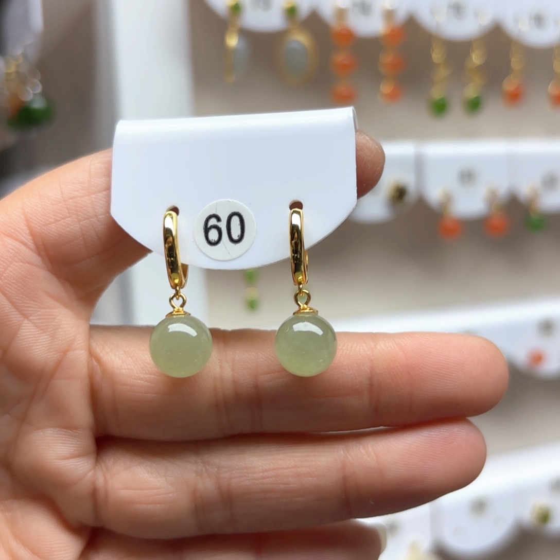 和田玉耳饰银S925镶嵌