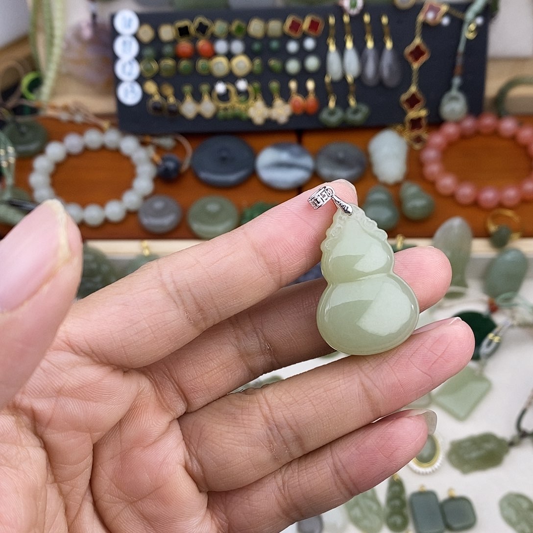 和田玉银S925镶嵌吊坠(不含链)