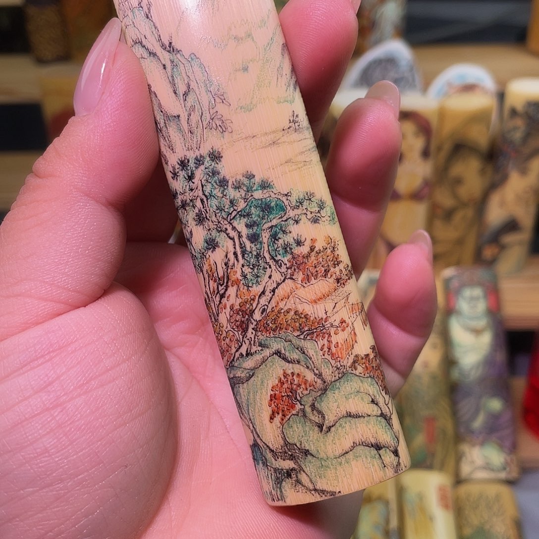 实心竹手工作品福利针刺山水