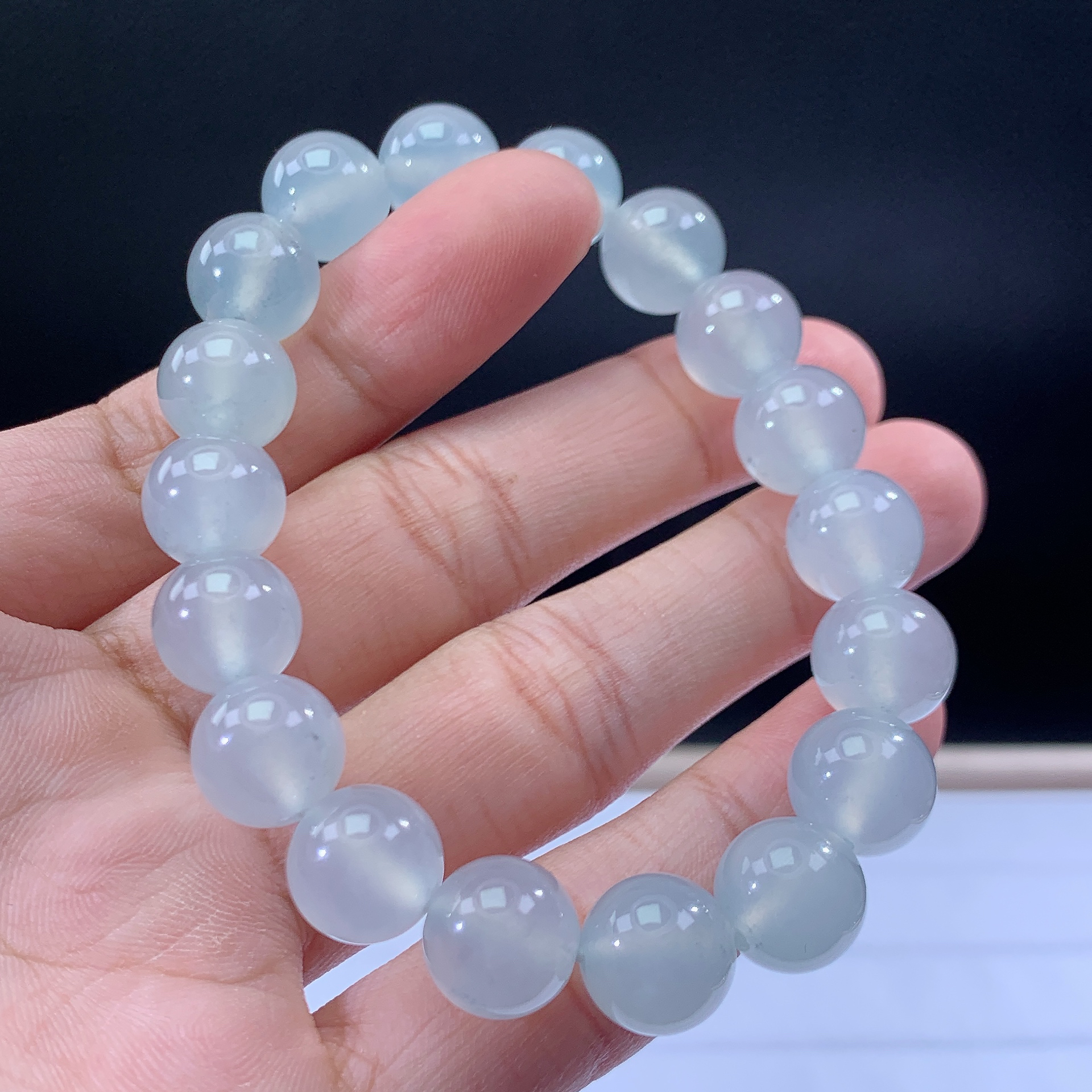 嘉运翡翠3.7-10缅甸天然翡翠A货冰种白冰手串卡11.2mm18颗