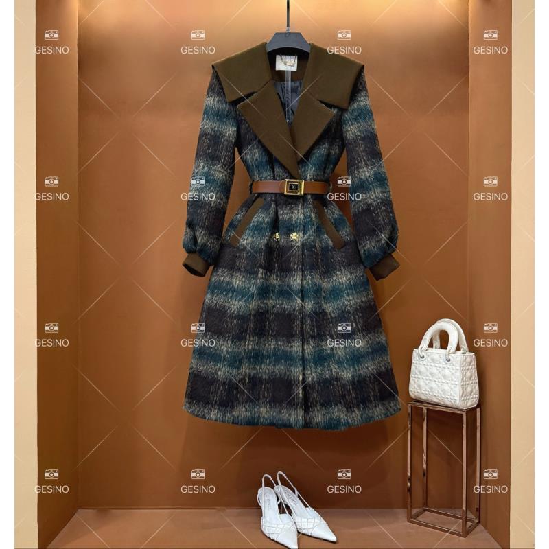 【露】秋冬气质小香风法式时尚百搭翻领羽绒服毛呢格子QD-2024836