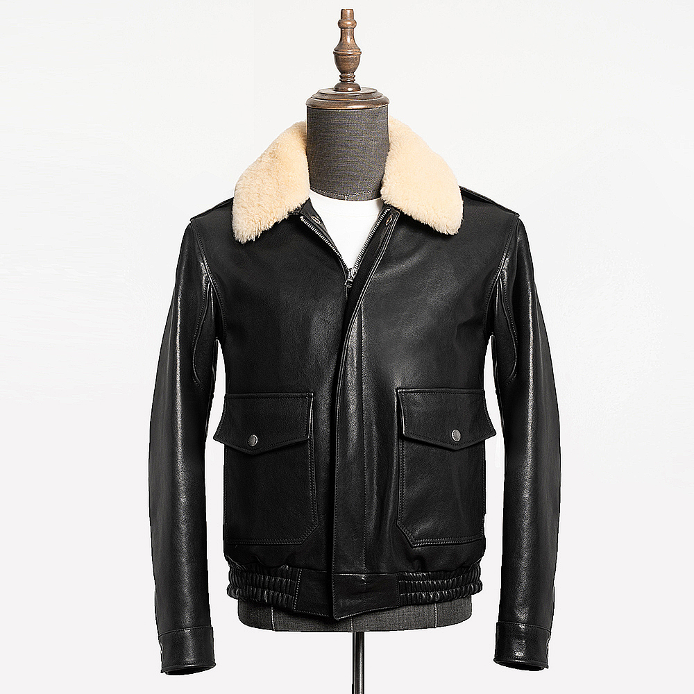 经典A2美式复古休闲做旧老山羊皮飞行夹克可拆卸内胆冬装男士短款