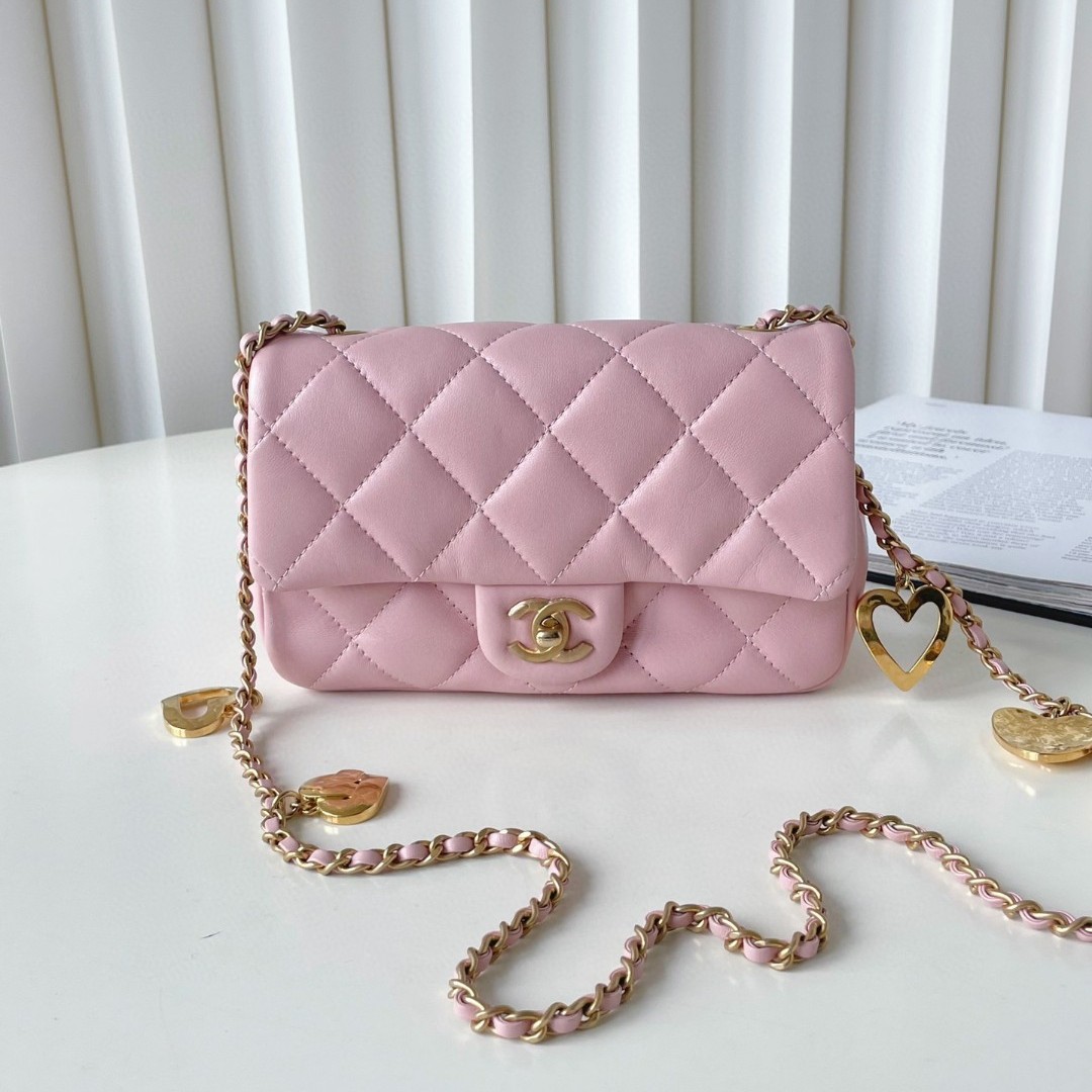 99新 Chanel/香奈儿 22b 浅粉色大mini 链条包芯片 JM12-0539