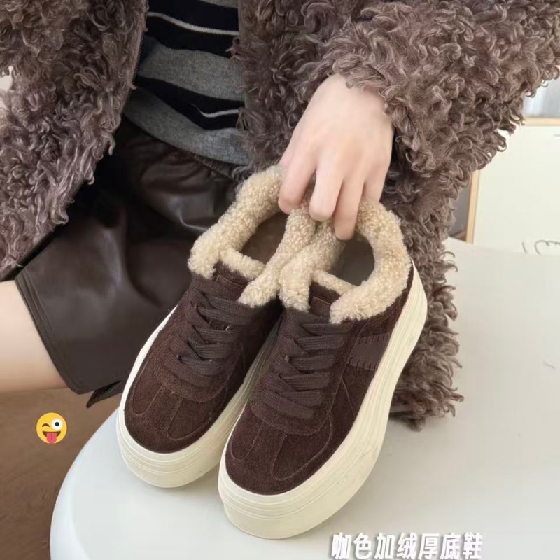 冬季新款真皮加绒德训鞋女厚底增高毛毛鞋棉鞋6318