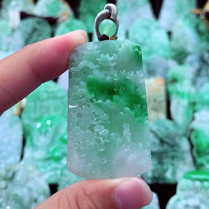 天然A货翡翠山水牌