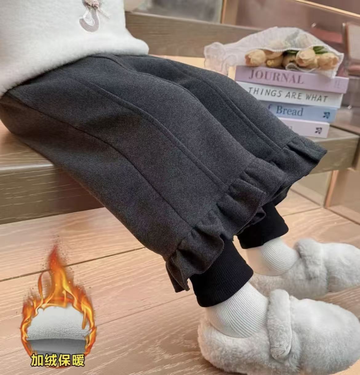 双层加绒【一条过冬】女童假两件加绒裤子秋冬季2025儿童阔腿裤宝宝