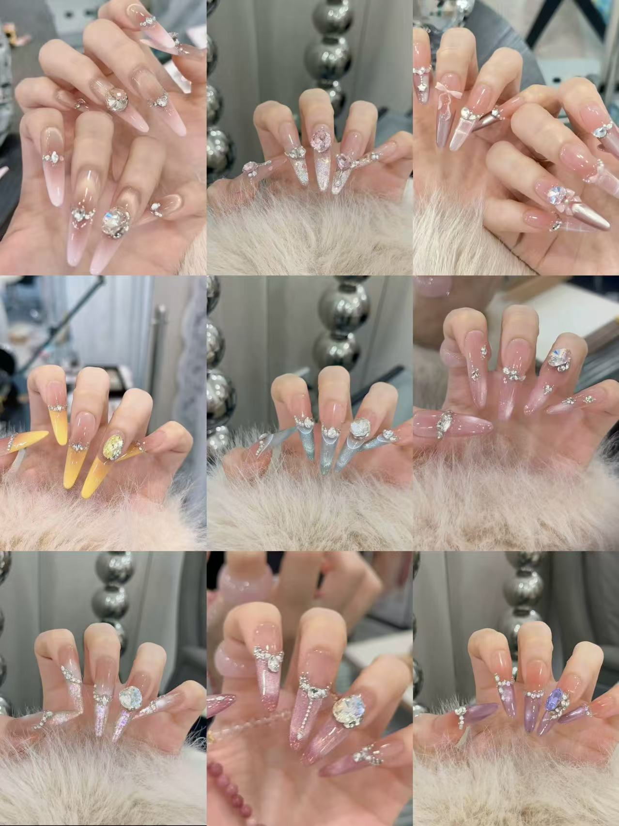 2029纯手工穿戴甲法式猫眼渐变爆闪显摆公主风美甲