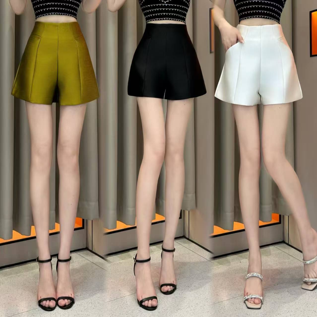 【自在风雅】夏季双口袋后拉链短裤休闲裤薄款时尚百搭气质潮流洋气