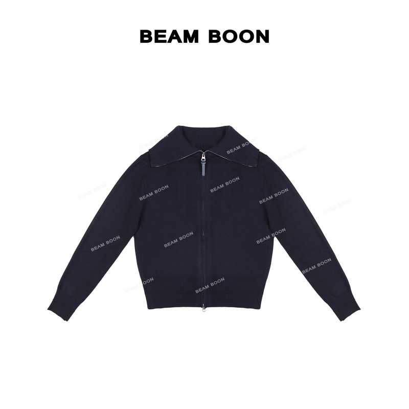 【智性千金】丝光羊毛混纺抗起球大翻领双拉链针织开衫外套