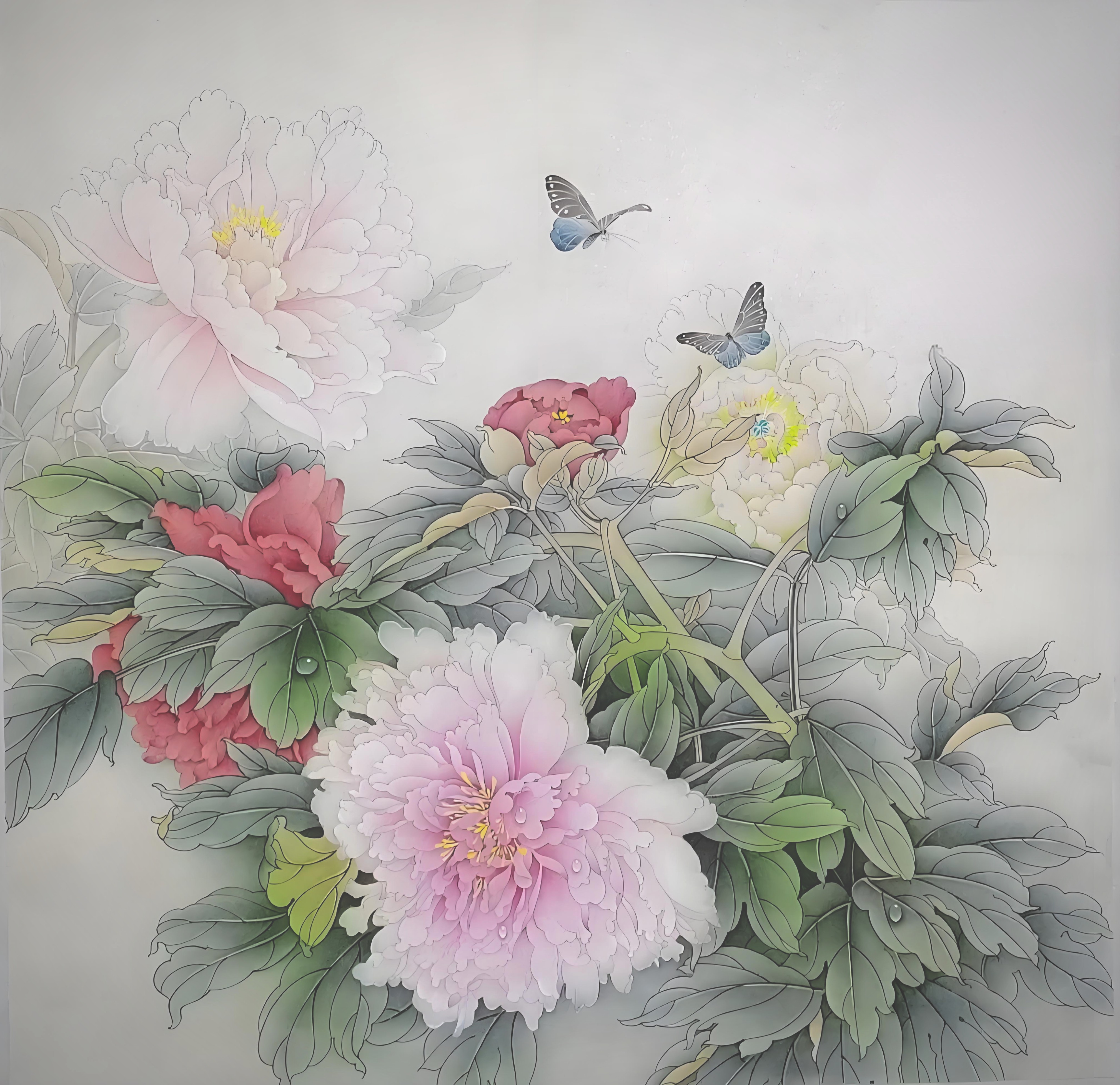 春风醉客四尺斗方牡丹工笔绘画学习套装附带底稿彩图视频同大熟宣