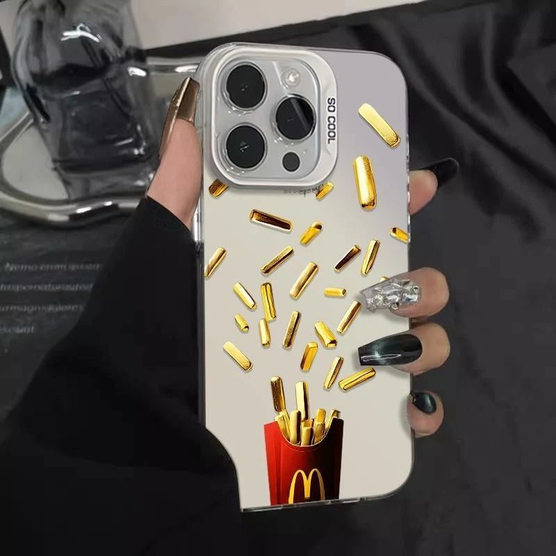 黄金薯条适用16PROMAX手机壳iPhone15潮款14大孔13硬壳12个性