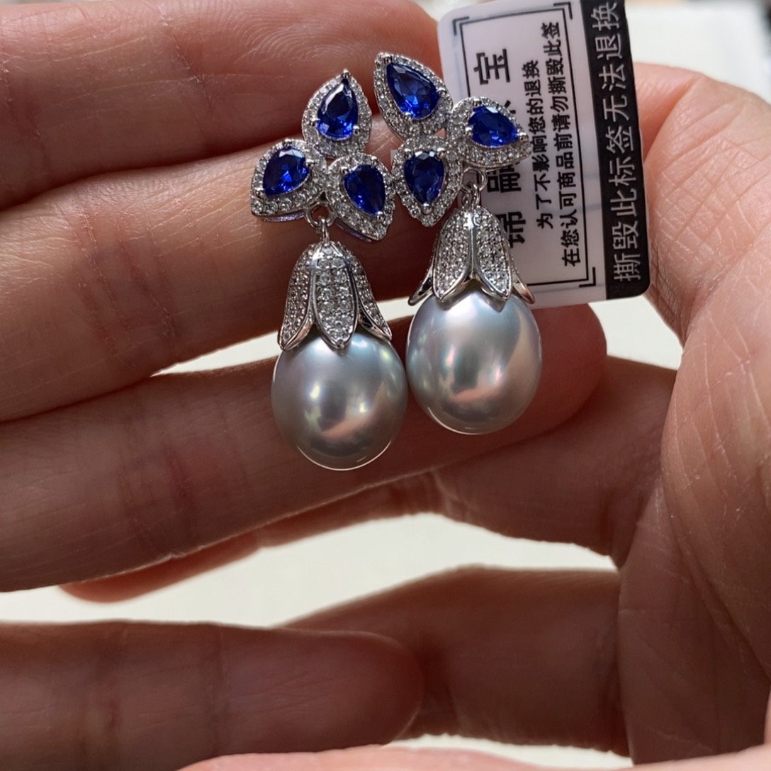 海水珍珠耳饰银S925镶嵌