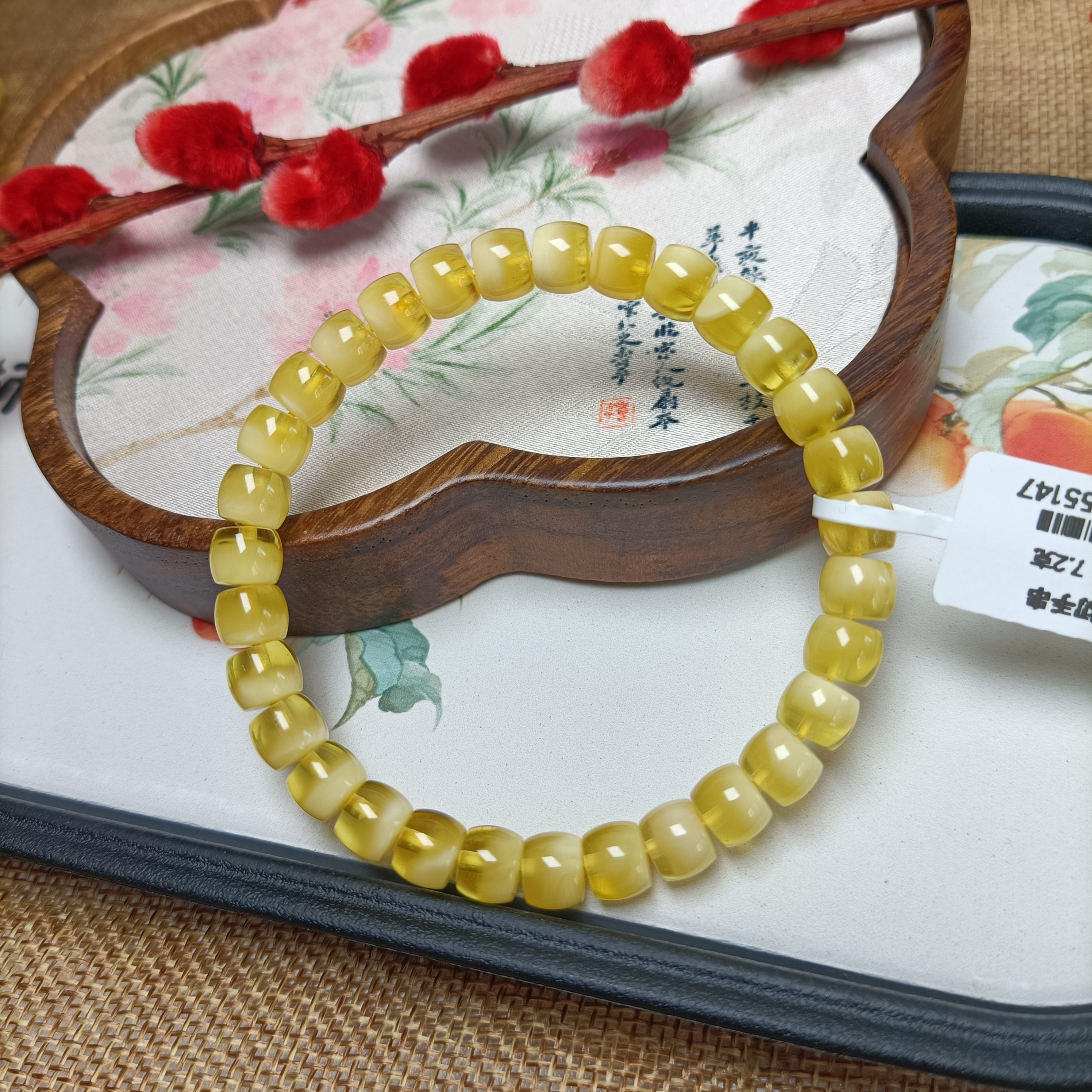 7.3珠径天然金白聚宝盆溶洞直切手串~俄料~原矿~顺纹~5147