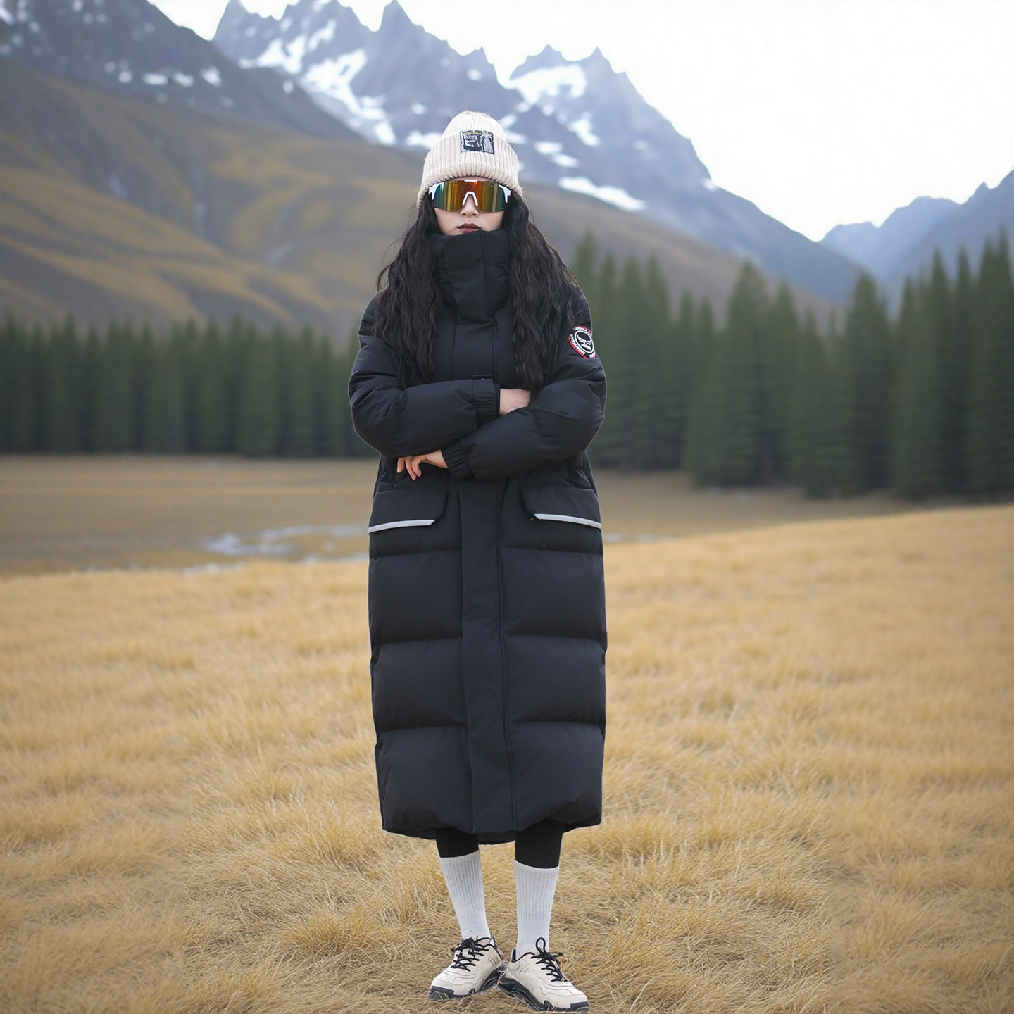 0168长款加厚长袖时尚纯色北方户外加厚长款冬装长款情侣连帽A