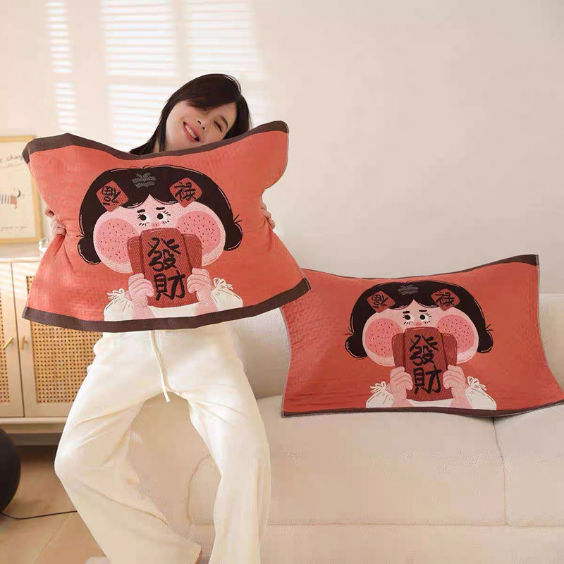 §超柔软！纱布枕巾一对装四季通用卡通家用枕巾