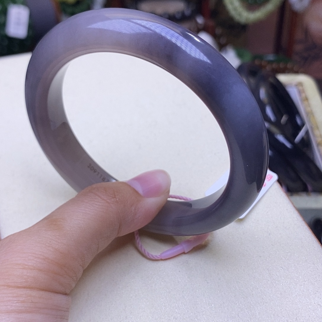 和田玉未镶嵌颈饰毕业级老矿料冰浓烟紫半山水手镯57.2