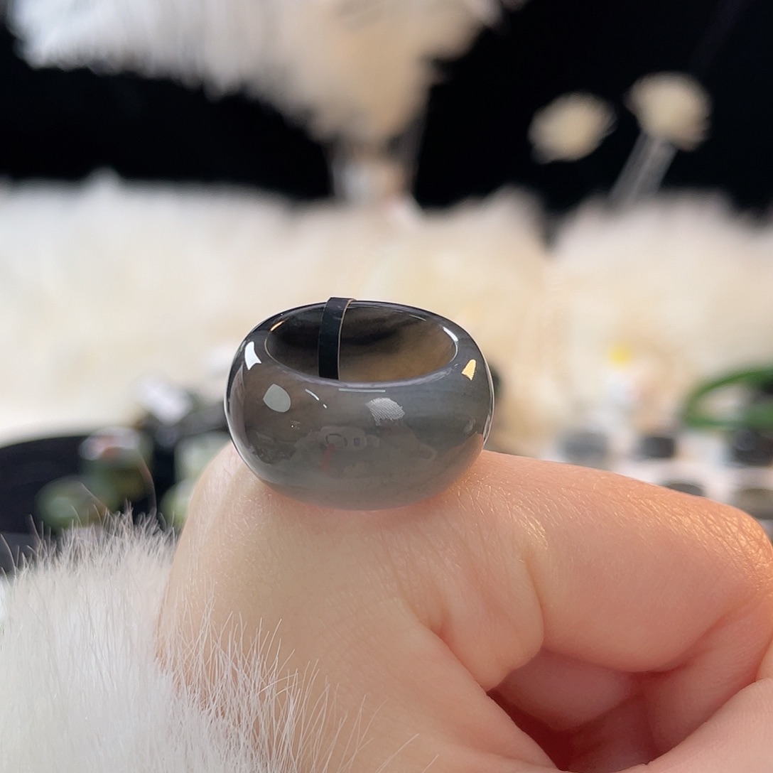 和田玉未镶嵌戒指k20黑青花墩墩16.9mm