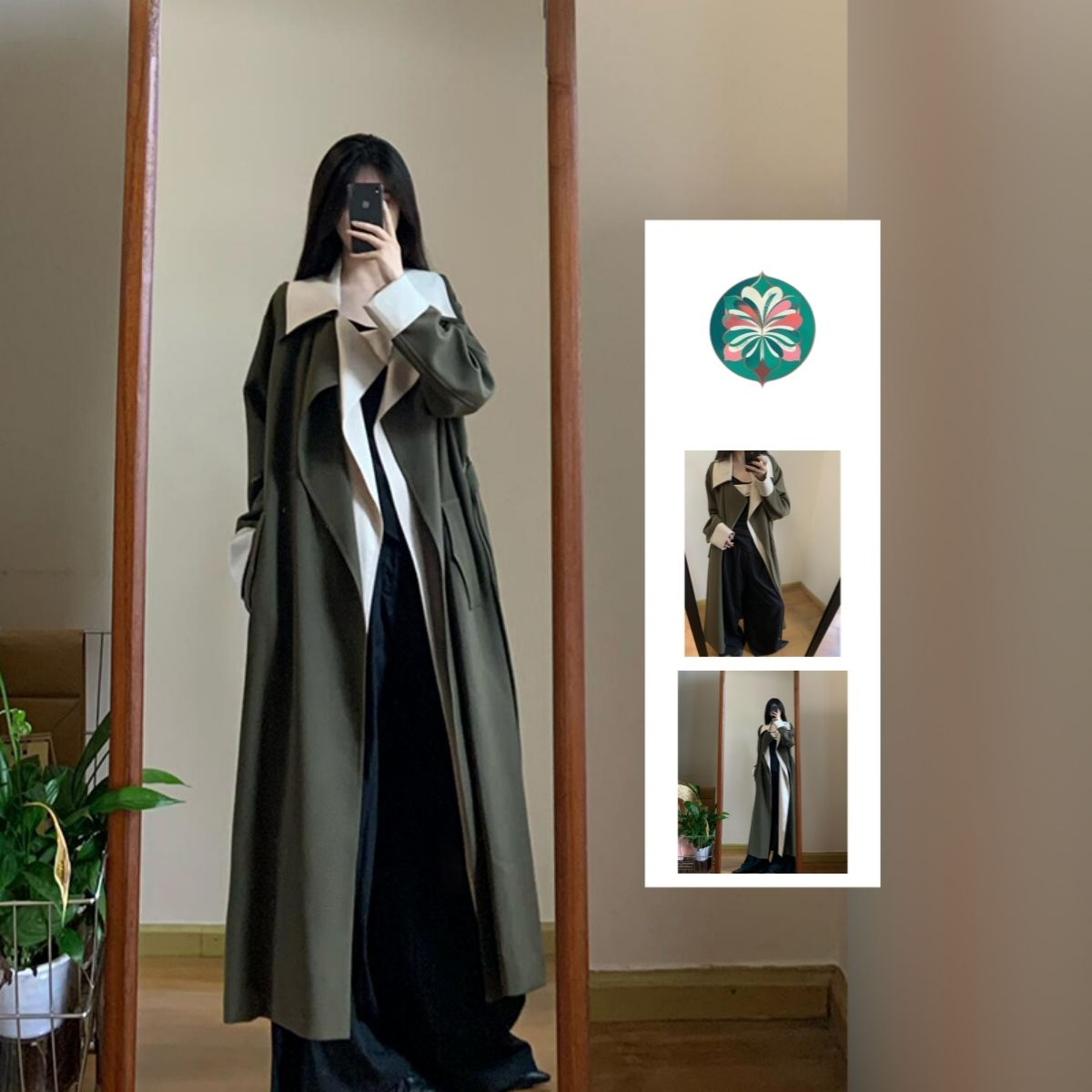 韩系ins高级感假两件撞色风衣外套女春秋新款设计感小众中长大衣