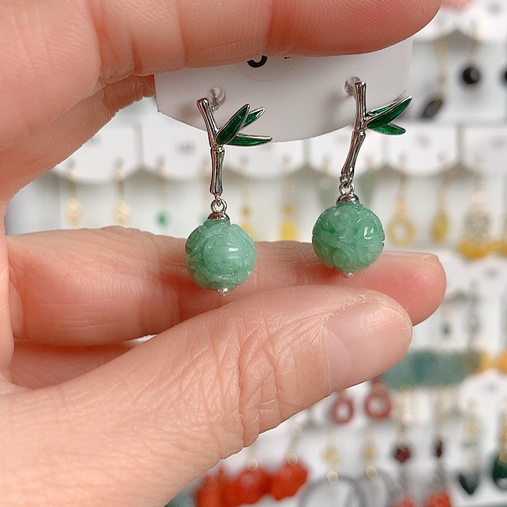 翡翠耳饰银S925镶嵌翡翠